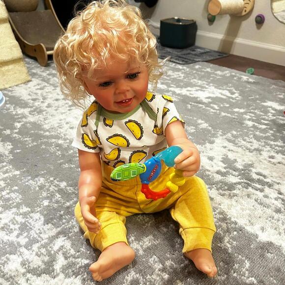 Blonde Full Silicone Vinyl Reborn Baby Boy Doll & Accessories (NWT) - Picture 1 of 8